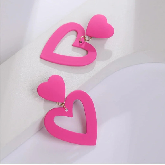 # 32 Double Heart Earrings Dangling Heart Drop Earrings For Women - Picture 1 of 6